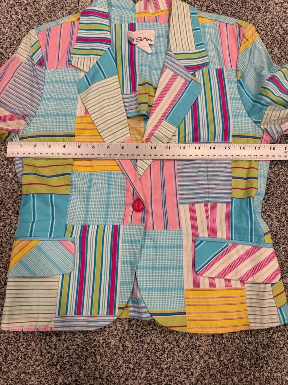 Vintage Charming 3 Sisters Cottagecore Pastel Patchwork Stripe Blazer Size S